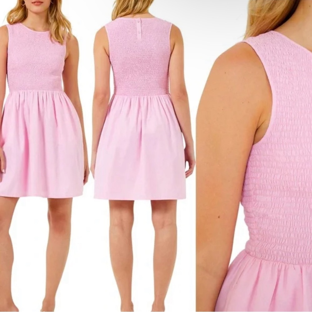French connection Rhodes Smocked flare fit & flare pink dress